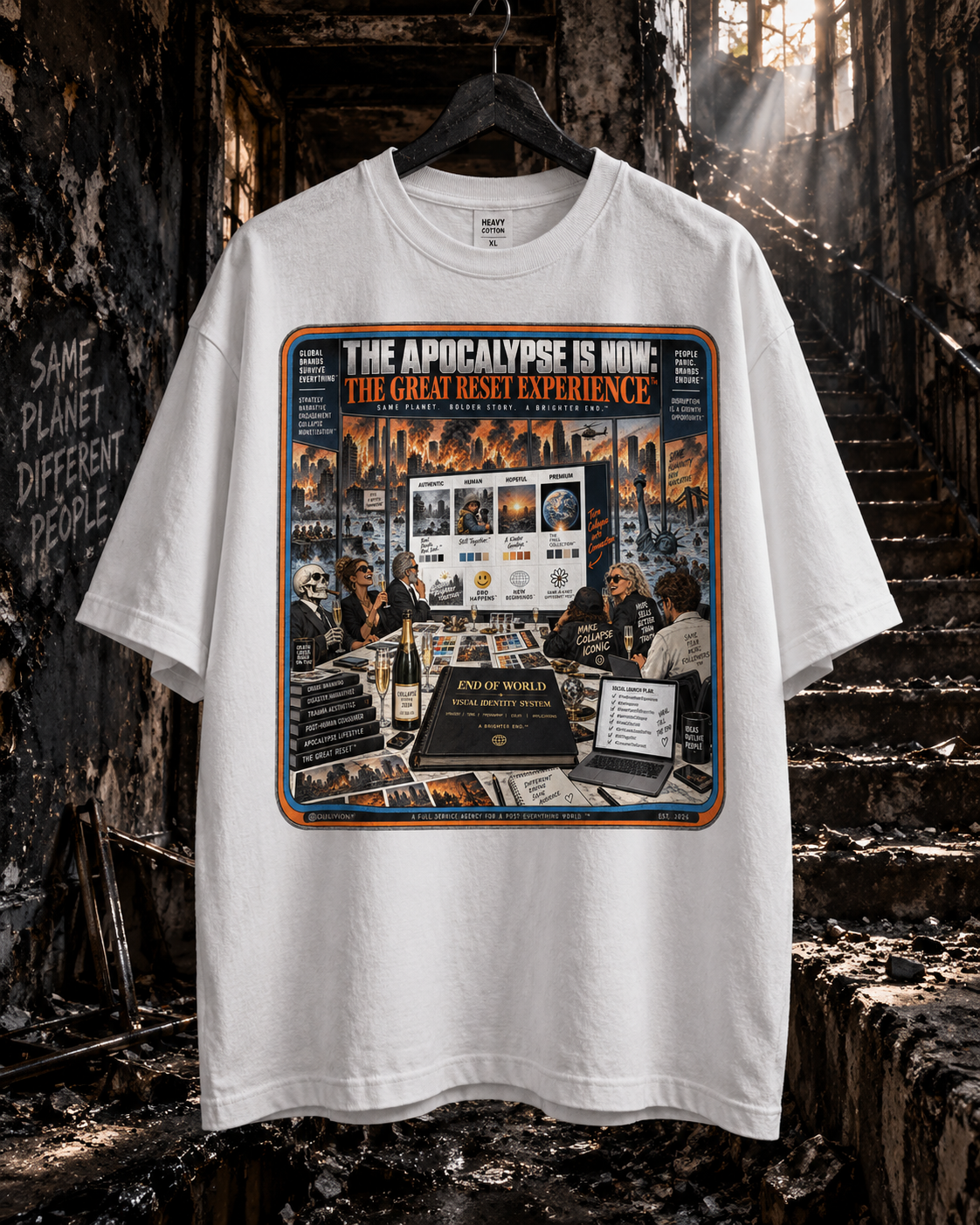 Temporary mockup of a white Reset graphic T-shirt