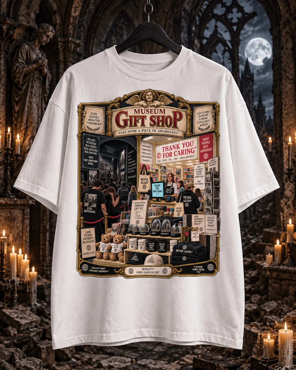 White Museum graphic T-shirt mockup