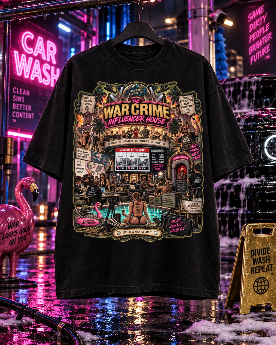 Temporary mockup of a black Influencer graphic T-shirt