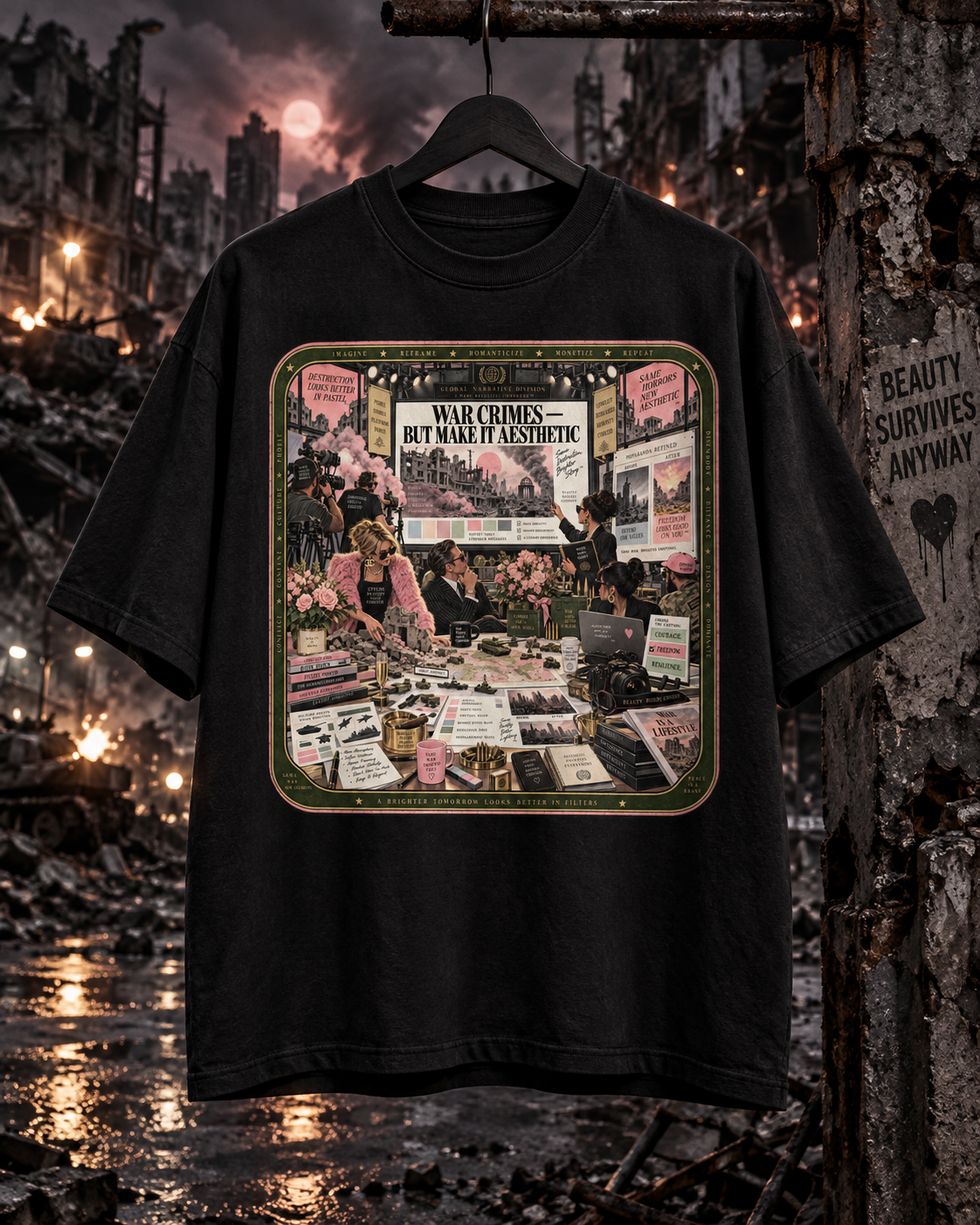 Temporary mockup of a white System graphic T-shirt